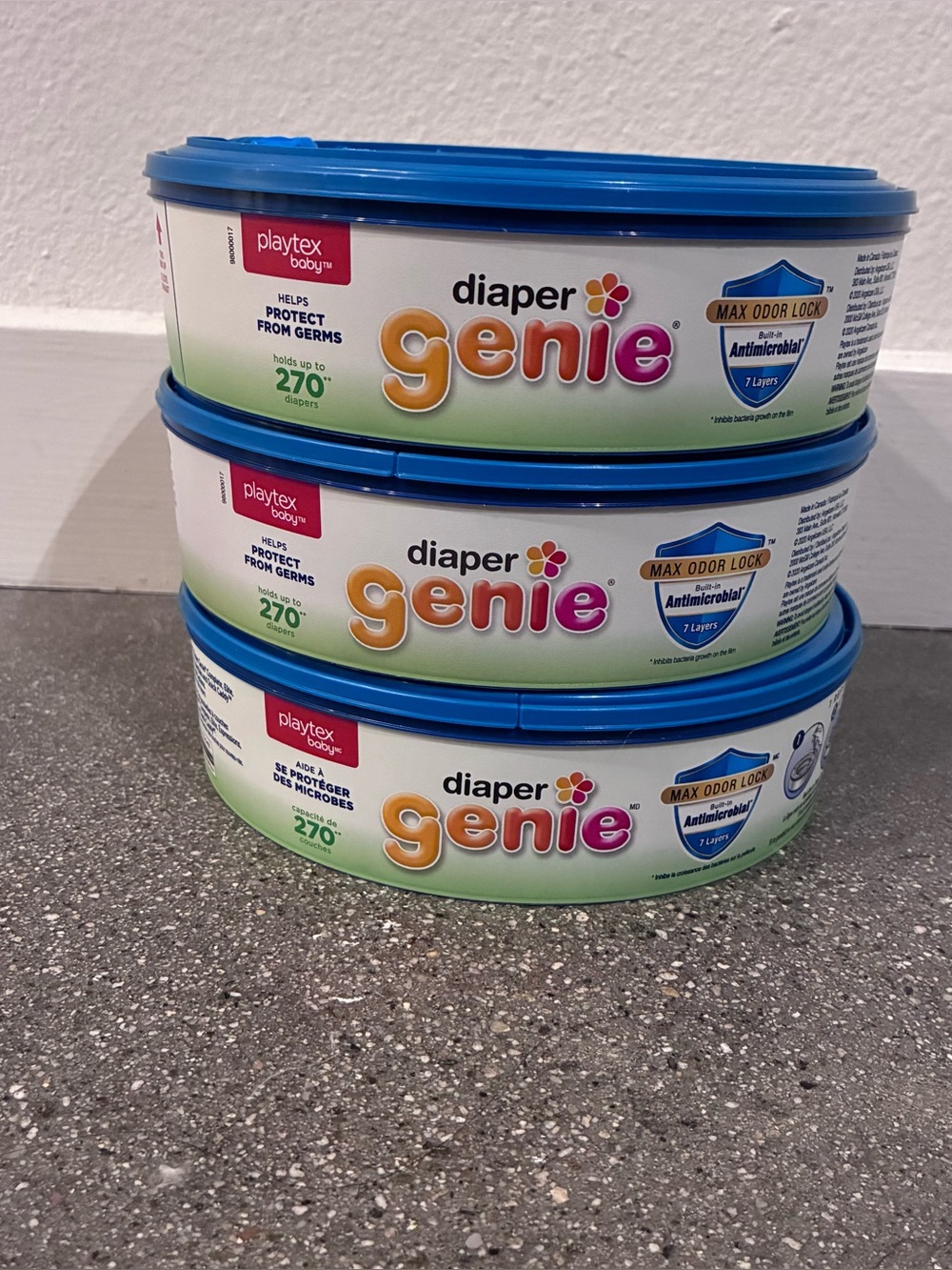 Playtex Diaper Genie Refill Pail 3 packs Blue Lid